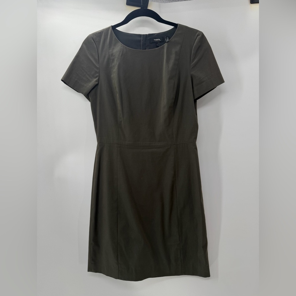 Theory Jatinn Wool Blend Sheath Dress Olive Green